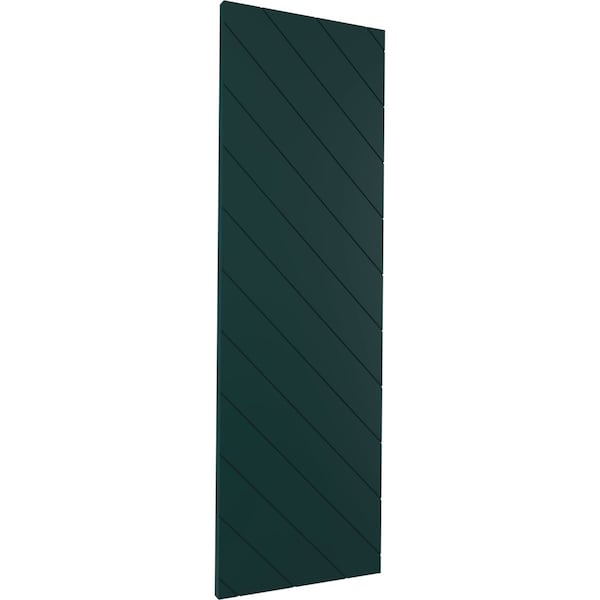 15W X 68H True Fit PVC Diagonal Slat Modern Style Fixed Mount Shutters, Thermal Green